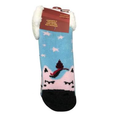 Imagem de Meia Infantil Forrada Solado Antiderrapante Pantufa Felpuda Térmica Qu