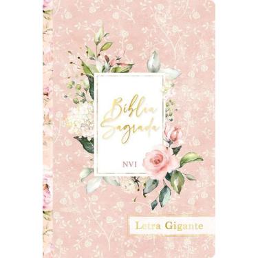 Imagem de Livro - Bíblia Sagrada NVI - Letra Gigante - Flores rosa