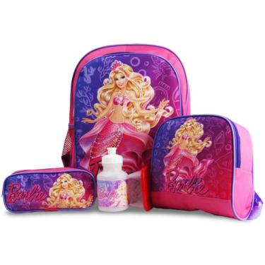 Imagem de Kit Mochila Escolar Infantil de Costas Barbie Sereia Tam G - Lancheira