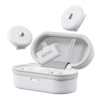 Imagem de Microfone de Lapela Boya Omic-U 2.4GHz USB-C Branco: Áudio Profissional de Alta Definição para Podcasts, Entrevistas e Lives