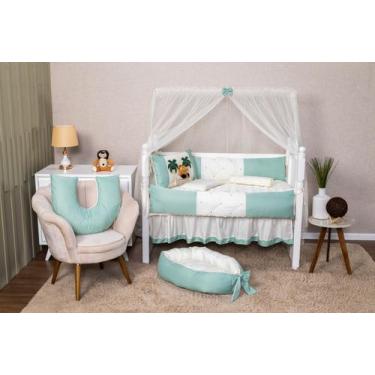 Imagem de Kit Berço Americano 9 Peças Safari Leão Verde Erva Doce Com Palha - Ba