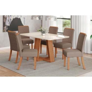 Imagem de Conjunto: Mesa de Cozinha Lins c/ Tampo Madeirado c/ Vidro Curvo 160x9