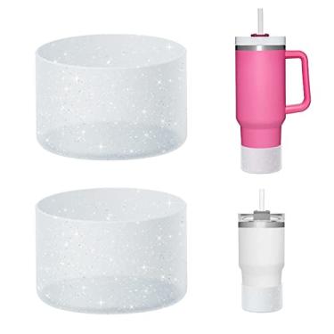 Imagem de WUQID Pacote com 2 botas de silicone brilhantes compatíveis com Stanley Quencher Adventure 1,134 g e Stanley IceFlow 590 ml, 850 g, reduz amassados capa inferior de garrafa de água protetora