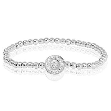 Imagem de by you Pulseiras femininas com inicial de 26 letras, berloque redondo, aço inoxidável, ouro, prata, contas, Small, Strass, Strass