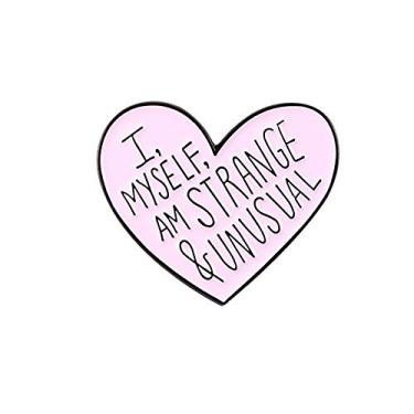 Imagem de Broche de lapela esmaltado Pink Heart I Myself am Strange & Unusual Words, esmalte, Pedra preciosa na