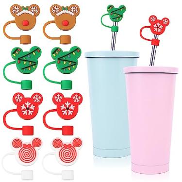 Imagem de Capa de pontas de canudo de silicone para cabeça de rato, capas de canudo de silicone DREMISI para cabeça de rato de Natal topo de palha reutilizáveis tampas de canudo à prova de poeira protetores