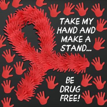 Imagem de MotiMind 1000 peças, fita vermelha, suprimentos semanais, notas adesivas vermelhas em forma de mão, em massa, diga não às drogas, blocos de notas sem drogas para quadro de avisos, estudantes, escola,