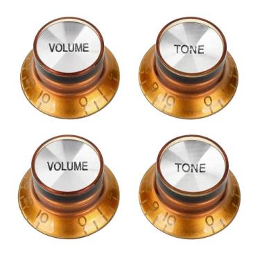 Imagem de Banworks Botões de controle de guitarra dos anos 60 24 estrias imperiais 6 mm (15/162.6 cm) 2 tons + 2 botões de volume de alumínio para guitarras Gibson Les Paul SG Pacote com 4 JT/XN-09 âmbar com
