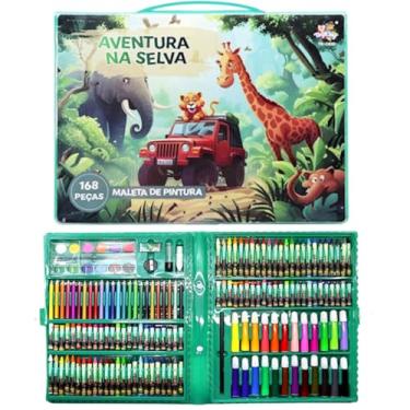 Imagem de Mala de Pintura Colorir 168 Peças Infantil Selva Safari Infantil Escolar
