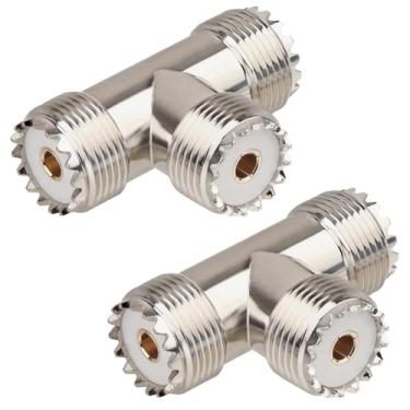 Imagem de Pacote com 2 adaptadores UHF fêmea para UHF fêmea RF coaxial, conector divisor de 3 vias em forma de T para rádios CB, antenas e aplicações de distribuição de sinal