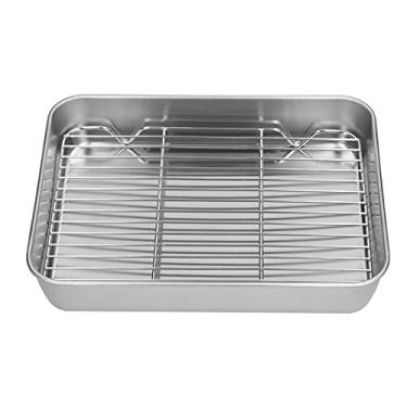 Imagem de Conjunto de assadeira e rack de aço inoxidável fácil de limpar assadeira retangular com rack para cozinhar no forno lasanha carne frango (23,5 * 17,5 * 5 cm)
