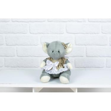 Imagem de SAFARI DE PELUCIA ELEFANTE PROVENCE 15 CM - VESTIDO COM LESE (caqui liso)