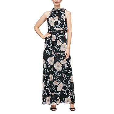 Imagem de S.L. Fashions Vestido maxi feminino sem mangas estampado, Preto, rosa claro, 48