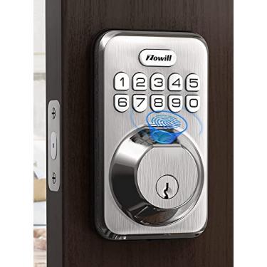 Imagem de Zowill Fechadura de Porta com Impressão Digital, Fechadura de Entrada Sem Chave, Fechadura com Teclado e 20 Impressões Digitais Biométricas, Códigos de Usuário, Senha Anti-Espionag(, Níquel Acetinado)