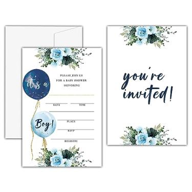 Imagem de KFNER It's a Boy Baby Shower Invitations, Blue Balloon Baby Shower Invitation Card, Oh Boy Baby Shower Supplies & Gender Reveal Party Decorações (25 conjuntos de convites com envelopes)-10