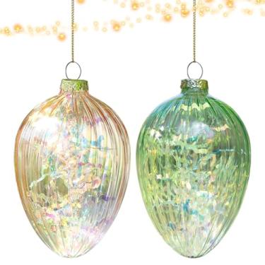 Imagem de Ovo de Páscoa de vidro, enfeites de ovo para árvore de Natal - Enfeites decorativos de páscoa em vidro para árvore - Enfeites de Páscoa de vidro de 12x7cm/4,7x2,7 polegadas, enfeites de árvore de Pásc