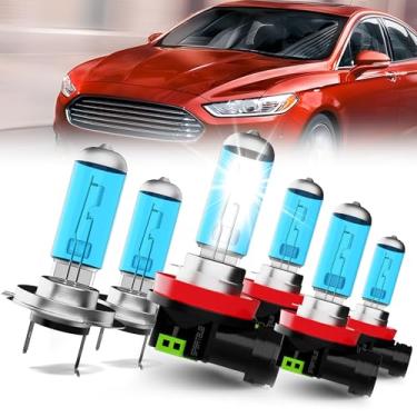 Imagem de SPBRTBUB Lâmpadas de farol compatíveis com Ford Fusion (2006-2018) lâmpada de halogêneo, faróis altos H7 + farol de halogênio de farol baixo H11/H8/H9 + farol de neblina H11/H8, pacote com 6