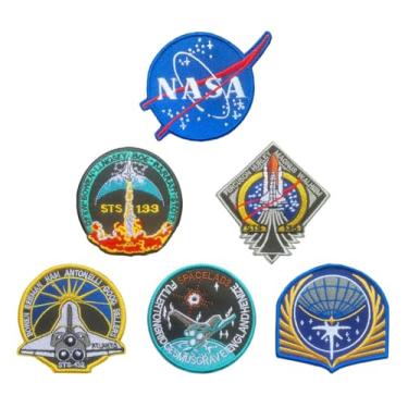 Imagem de Pacote com 6 adesivos para emblemas de expedição aérea e espacial da NASA com gancho e laço para mochilas, chapéus, casacos, roupas, uniformes, roupas para cães