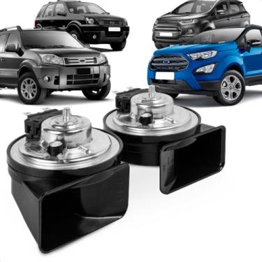 Imagem de Par Buzina Compatível com Ecosport 2004 A 2021 Am80Sx H & L Conector Uscar Agudo Grave 12V Caracol 2 Terminais