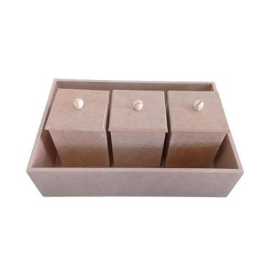 Imagem de Kit higiene bebê MDF bandeja e trio de potes decoração bebê infantil -