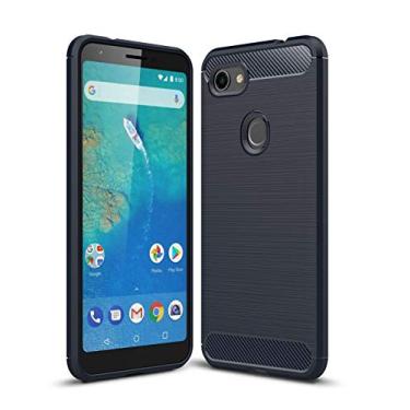 Imagem de CruzerLite Capa compatível com Google Pixel 3a XL, design de textura de fibra de carbono e design de textura de couro, capa traseira antiarranhões com absorção de choque para Google Pixel 3a XL (azul)