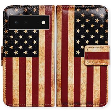 Imagem de Bcov Capa para Google Pixel 6, capa carteira flip de couro retrô bandeira americana com suporte para cartão e suporte para Google Pixel 6