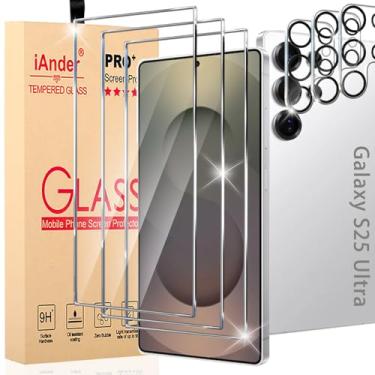 Imagem de iAnder Pacote com 3 protetores de tela para Galaxy S2 Ultra, pacote com 2 protetores de lente de câmera com bandeja de fácil instalação, suporta sensor de impressão digital, clareza Retina HD,