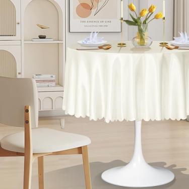 Imagem de Cobedzy 1 pacote com toalha de mesa redonda de cetim de 121 cm, capa de mesa de cetim marfim, toalha de mesa de jantar de seda sobreposta para casamento, festa, banquete, eventos, recepção, jantar