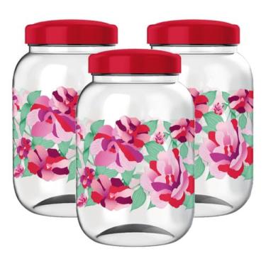 Imagem de Kit 3 Pote Para Mantimentos Grande Tampa De Rosca 3,6 Litros Decorado (Floral)