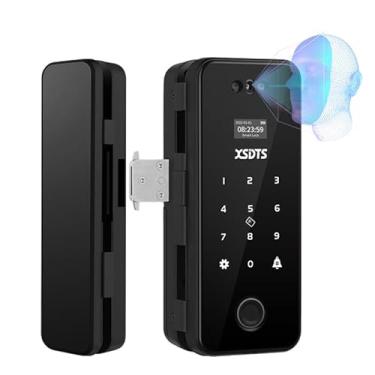 Imagem de Fechadura Digital Biométrica porta de Vidro, 7 em 1 Impressão Digital Biométrica facial 3D, Escritório, Casa, Hotel, Apartamento,Sem moldura Vidro-GL02 (Preto, Direita)