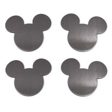 Imagem de Finex Conjunto de 4 peças prata - Porta-copos de aço inoxidável com cabeça de Mickey Mouse antiderrapante anti-arranhões para mesa de cozinha conjunto de 4 com suporte