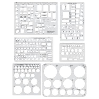 Imagem de GAUENEEN 6 peças de modelos arquitetônicos, modelo de círculo, planta de casa, design de interiores e modelos de móveis, ferramentas de desenho e formas de régua para arquitetura