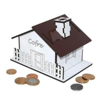 Imagem de Cofre porta moedas casinha mdf branco marrom - darama