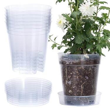 Imagem de Vaso de plástico transparente de 15 litros com orifícios de drenagem, bandeja interligada e destacável - Pires profundos - Plástico durável sem BPA, design transparente, base elevada para fluxo de ar,