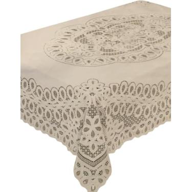 Imagem de Dependable Industries inc. Essentials Elegante toalha de mesa de renda de crochê de vinil – durável, limpa e decorativa para sala de jantar e cozinha (bege, 137 x 183 cm)
