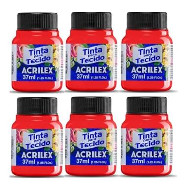 Imagem de Kit Com 6 Tintas Fluorescente Vermelho 103 Para Tecido - 37ml - Acrilex Fixação a Frio e Alta Cobertura Recomendado Para Tecidos De Algodão Sem Goma É Ideal Para Customização De Roupas, Decoração E Outras Aplicações Artísticas
