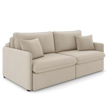 Imagem de Sofá Cama Retrátil Para Sala de Estar 174cm Una K01 Veludo Bege - Lyam