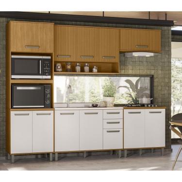 Imagem de Cozinha Modulada Criare 270m com Balcão P/ Pia 120m Sem Tampo - Freijó/Ripado/ Off Acetinado Poliman