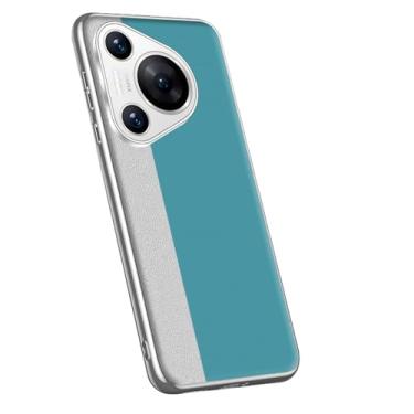 Imagem de LYJSMGZ Capa antiqueda para Huawei Pura 70 Ultra/70 Pro/70 Pro+/70, bordas banhadas a prata, capa de couro minimalista ultrafina, azul, 70