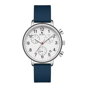 Imagem de BUREI Relógios femininos de enfermeira, relógios de precisão fáceis de ler para profissionais médicos, conforto de silicone, impermeável, luz noturna, cronômetro multifuncional, Azul, Clássico