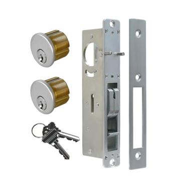 Imagem de Fechadura de porta de loja, fechadura, cilindro de latão sólido, combinado com chave semelhante para portas de lojas de liga de zinco de alumínio (prata, gancho de cilindro duplo, encaixe traseiro de