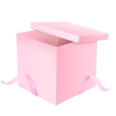 Imagem de ysmile Caixa de presente rosa com tampa para presente grande caixa de presente dobrável com fita de papel de enchimento para aniversário, aniversário, dia dos namorados, 12 x 12 x 10
