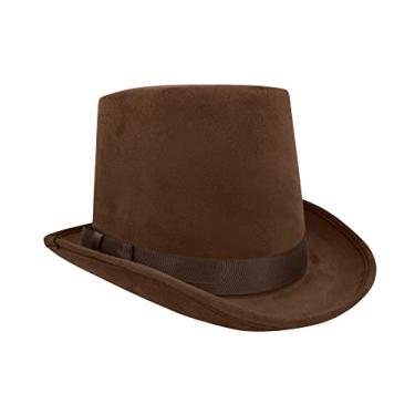 Imagem de Nicky Bigs Novelties Cartola de camurça falsa marrom adulto - chapéus de chapeleiro steampunk - acessório de fantasia de mágico de Halloween, marrom, tamanho único