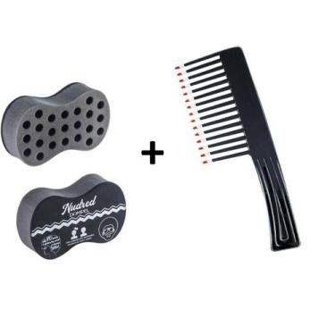 Imagem de Kit Esponja Nudred + Pente de Cabelo Barbeiro Cabelereiro Profissional