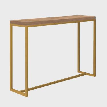 Imagem de Mesa Bancada Balcão Aparador Alto Mavie 150cm Industrial Ferro Dourado Madeira 100% mdf Rústico - Ahazzo Móveis