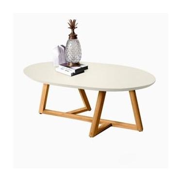 Imagem de Mesa de Centro Sala Classic Oval com Pés em Madeira Maciça(Branco)