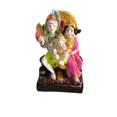 Imagem de Shiv Parivar Shankar Parvati Ji com Little Ganesha Shiv Parivar Murti Estátua Escultura Hindu Estatueta para Escritório em Casa Templo Mandir Decoração Multicolorida 10 x 7,6 cm Poliresina