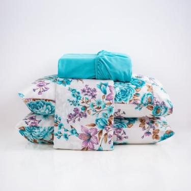 Imagem de Jogo De Lençol Casal Queen King 4 Peças 100% Algodão Percal 200 Fios Estampado (Queen, Floral tifany)