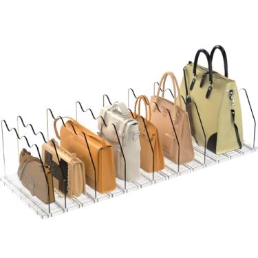 Imagem de YadklDrnE Organizador de bolsa para armário, organizador ajustável de acrílico transparente elegante - divisórias de prateleira multifuncional para espaços de casa e escritório (pacote com 2, 8 + 2)