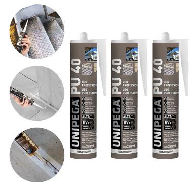 Imagem de Kit 3 Cola Selante PU40 Poliuretano Branco 400g Profissional Adesivo Vedação Alta Resistência Madeira Vidro Metal